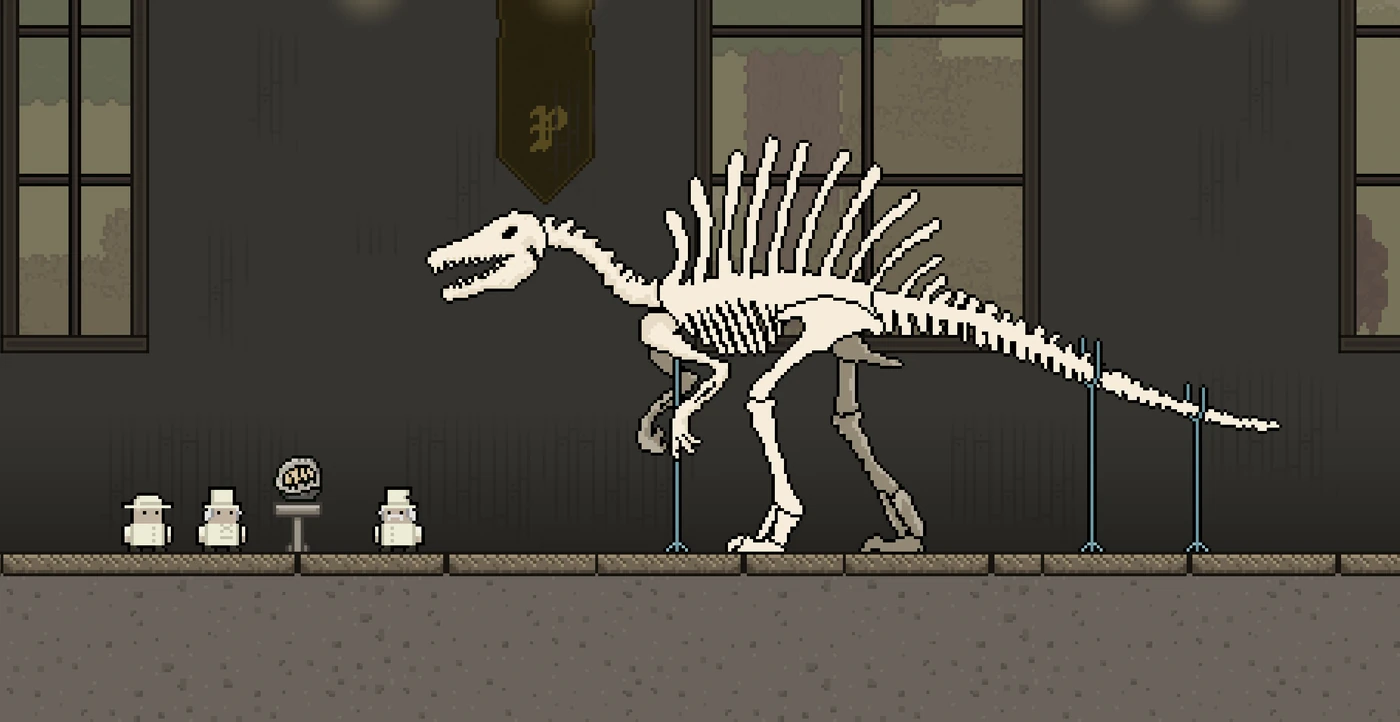 Spinosaurus skeleton with its tall dorsal sail.