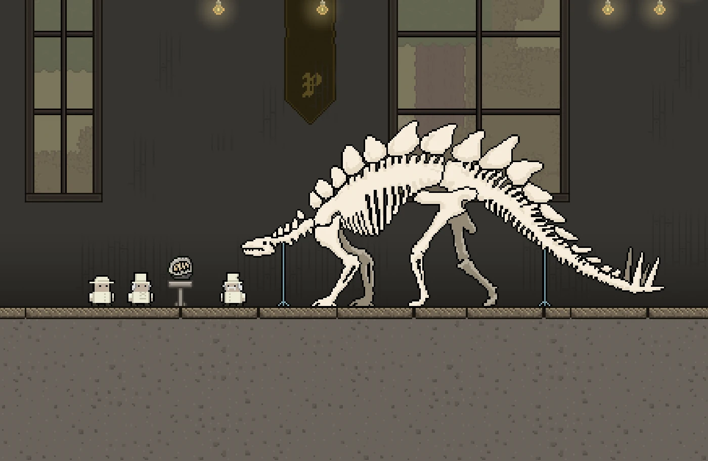 Visitors admire a stegosaurus skeleton at the museum.