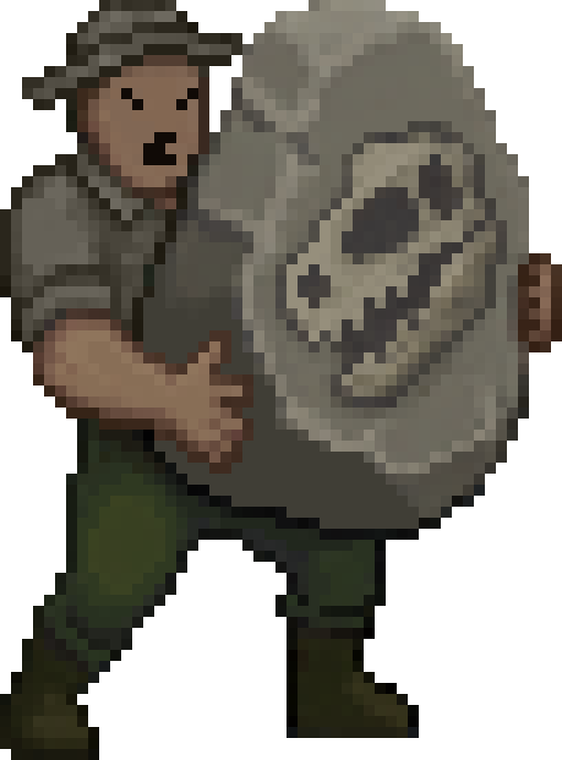 The Strong carries a huge rock with a fossil skull inside.